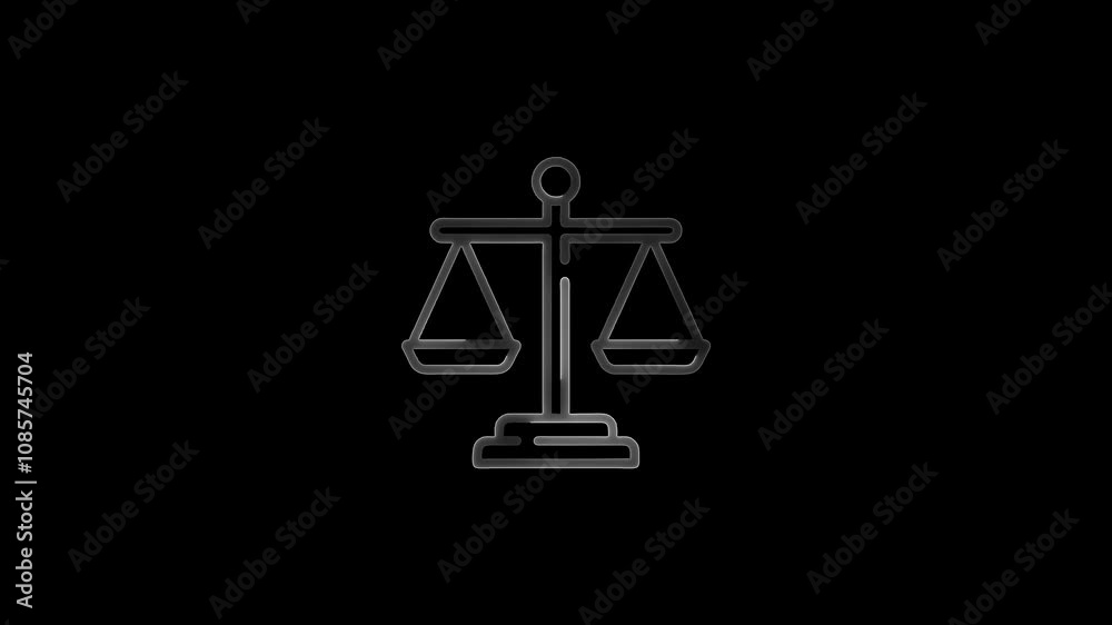Neon Justice scale outline animation. Court of justice icon symbol. Balance scale sign. Neon Justice scale outline animation. Court of justice icon symbol. Balance scale sign.