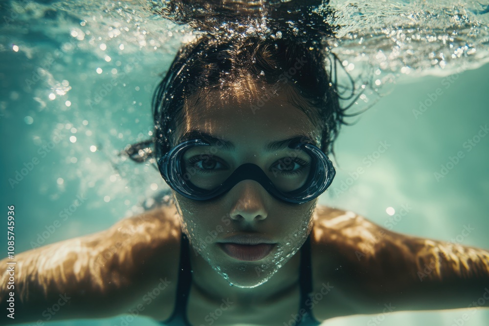 A young swimmer practices skills underwater in a clear pool, showcasing focus and determination during a bright afternoon session A young swimmer practices skills underwater in a clear pool, showcasing focus and determination during a bright afternoon session