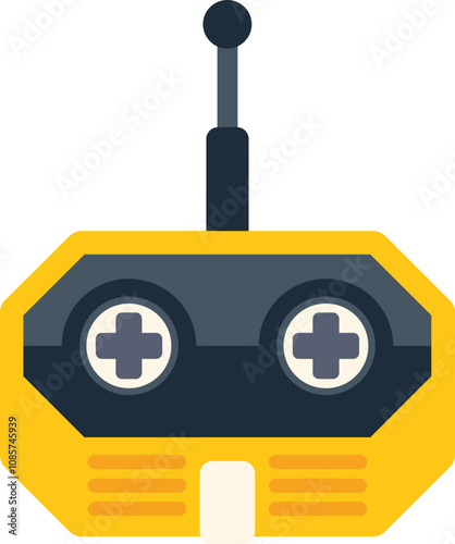 Cartoon vector illustration of a yellow remote control with an antenna, perfect for controlling toys or the television