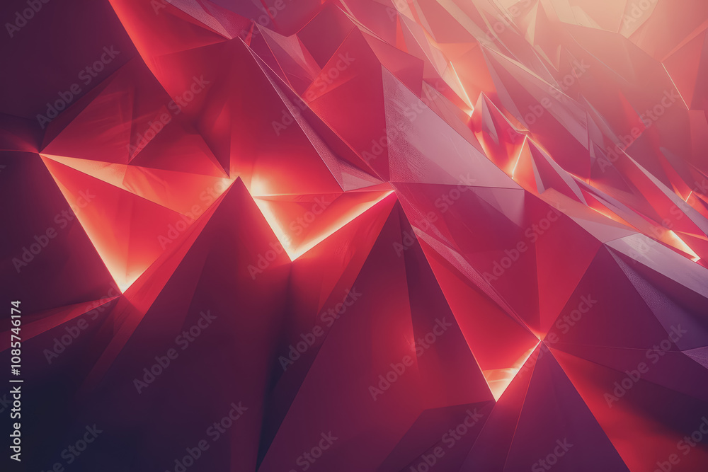 Abstract red background with geometric shapes and lighting, .