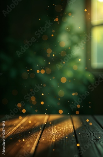 Black and green background with golden glow flashes and golden snowflakes