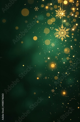 Black and green background with golden glow flashes and golden snowflakes