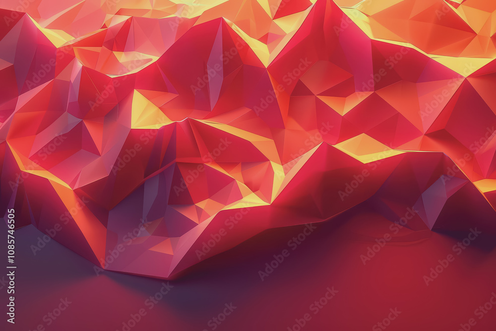 Naklejka premium Abstract red background with geometric shapes and lighting, .