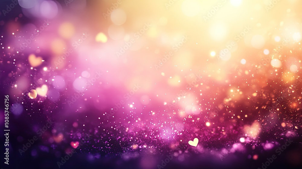 Obraz premium Soft pink gradient with heart bokeh effect and light sparkles for a dreamy Valentine's Day background