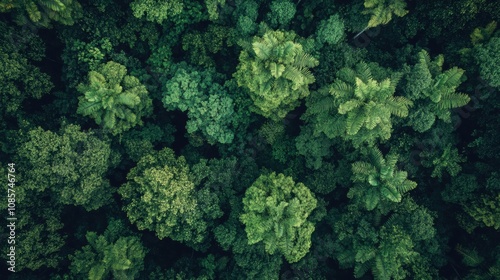 Aerial View of Lush Green Forest Canopy Showcasing Diverse Foliage Textures and Shades, Perfect for Nature-Themed Projects and Environmental Awareness Campaigns