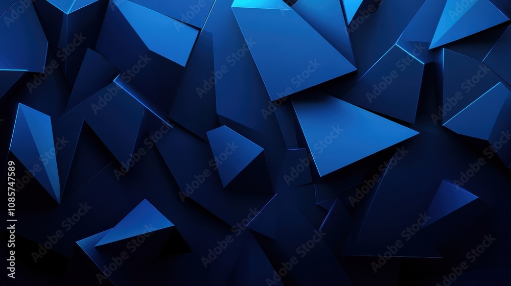 Fototapeta premium Abstract Blue Geometric Background with Random Triangular Shapes in Three-Dimensional Appearance for Modern Design Projects and Technology Concepts