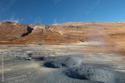 Mud pools at Hverir geothermal area photo