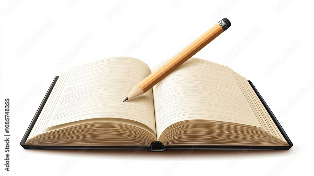 Open Book with a Pencil on the Page Open Book with a Pencil on the Page
