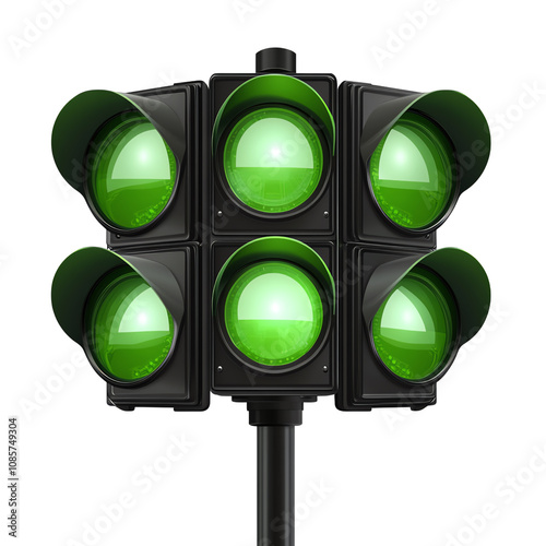 A vibrant green traffic light signaling vehicles to proceed safely on the road with clear visibility and modern design.,Transparent background