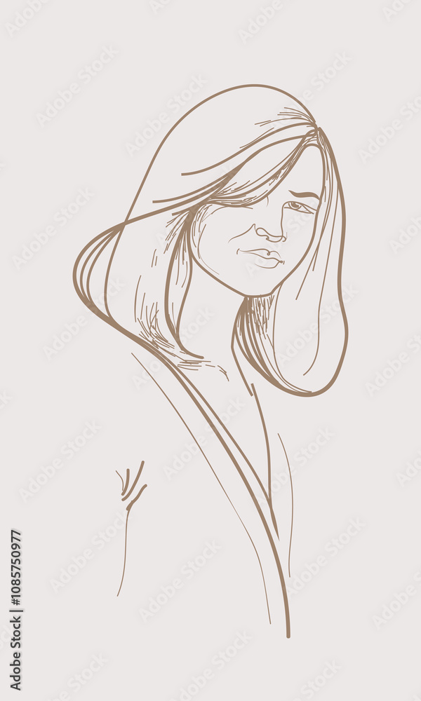 Beautiful woman with elegant makeup and wavy hairstyle. Fashion, beauty hair salon line art illustration. Young lady profile portrait drawing. Cute face logo. Beautiful woman with elegant makeup and wavy hairstyle. Fashion, beauty hair salon line art illustration. Young lady profile portrait drawing. Cute face logo.