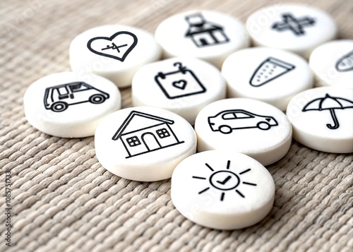 Minimalist Thin Line Icons Representing Insurance Concepts for Use in Digital Media and Marketing Materials photo