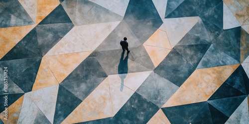 High-angle shot of a quadrobics routine on a geometric pavement, symmetry-focused, photo