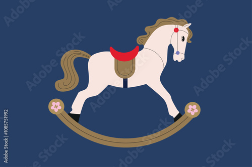 Rocking Horse Illustration. Vintage Toy on Blue Background.