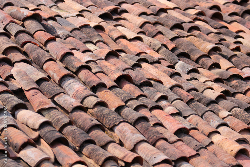 Old tiled roof in India. Rural background. Old tiled roof in India. Rural background.