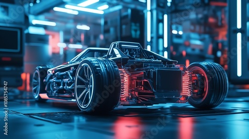 Futuristic Electric Sport Fast Car Chassis and Battery photo