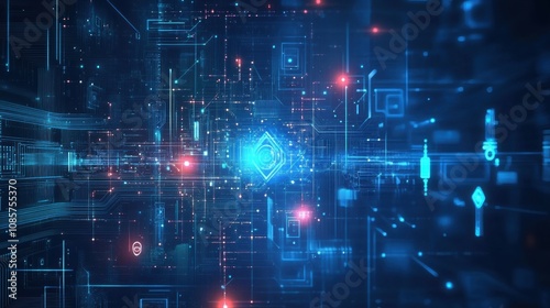 Futuristic Digital Space with Glowing Connectivity and Data Flow Representing Technology, Innovation, and Data Visualization in Computer Networks