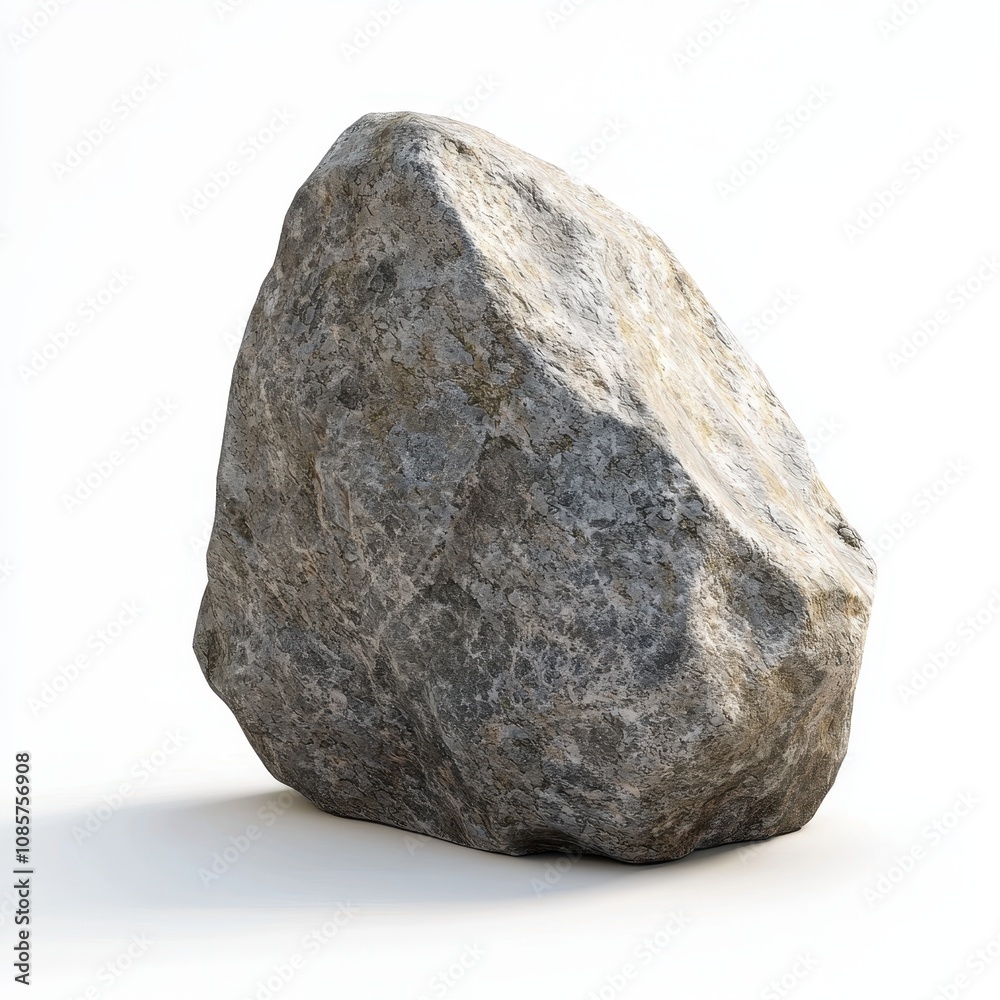 Realistic depiction of a large, rough stone with a textured surface, showcasing natural geological features and imperfections against a plain white background Realistic depiction of a large, rough stone with a textured surface, showcasing natural geological features and imperfections against a plain white background