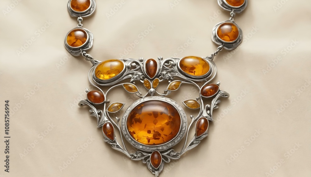 Intricate amber necklace with detailed floral design and vibrant hues on a soft background
Intricate amber necklace with detailed floral design and vibrant hues on a soft background