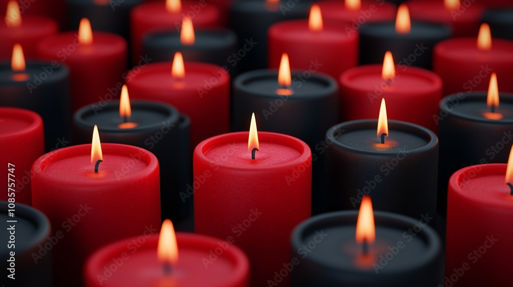 Red and Black Candles Background Romantic Festive Illuminated Red and Black Candles Background Romantic Festive Illuminated