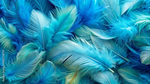 Abstract Blue Feather Texture, Close-up, Macro, Bird Feather, Feather Background, Blue Feathers, Softness