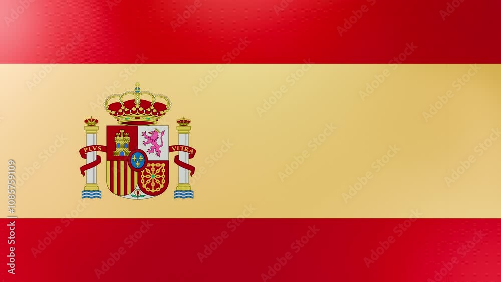 A seamless 3D loop animation of the Spanish flag waving gently in the wind. High-resolution 4K video ideal for patriotic displays, backgrounds, and digital art projects. A seamless 3D loop animation of the Spanish flag waving gently in the wind. High-resolution 4K video ideal for patriotic displays, backgrounds, and digital art projects.