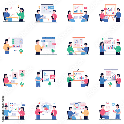 Flat vector illustration pack, Illustration Collection, Business illustration, vector illustration, Minimal Illustration Collection, Social illustration collection, flat illustrations pack, 