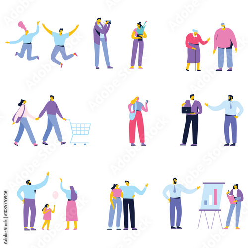 Flat vector illustration pack, Illustration Collection, Business illustration, vector illustration, Minimal Illustration Collection, Social illustration collection, flat illustrations pack, 