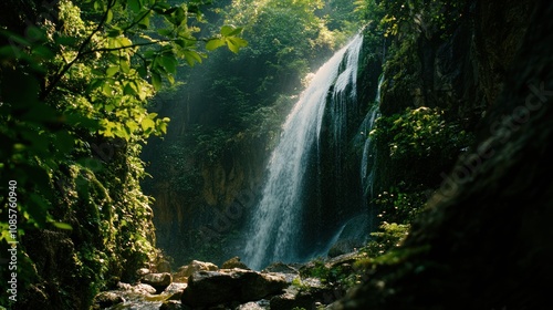 Waterfall in Lush Forest