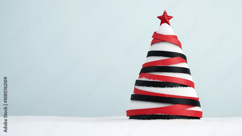 Minimalist Red Black Christmas Tree Snow Festive Decor Minimalist Red Black Christmas Tree Snow Festive Decor