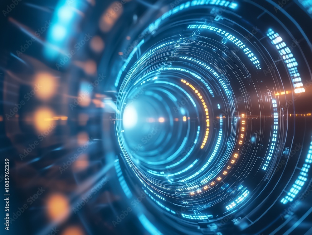 Obraz premium Futuristic data tunnel with swirling digital patterns connecting in an abstract virtual space dynamic and glowing