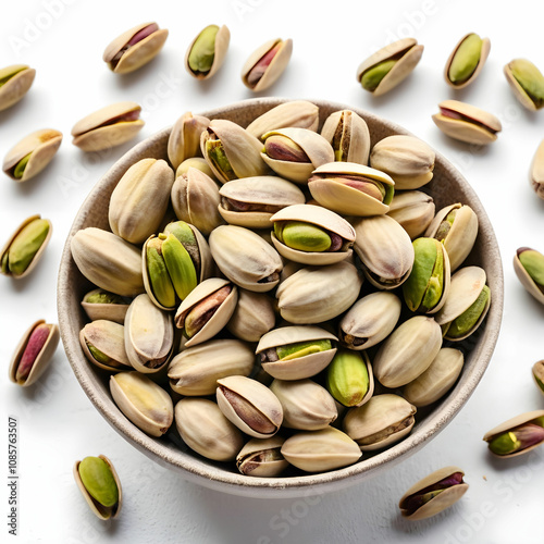 Wallpaper Mural Pistachios in bowl on white background Torontodigital.ca