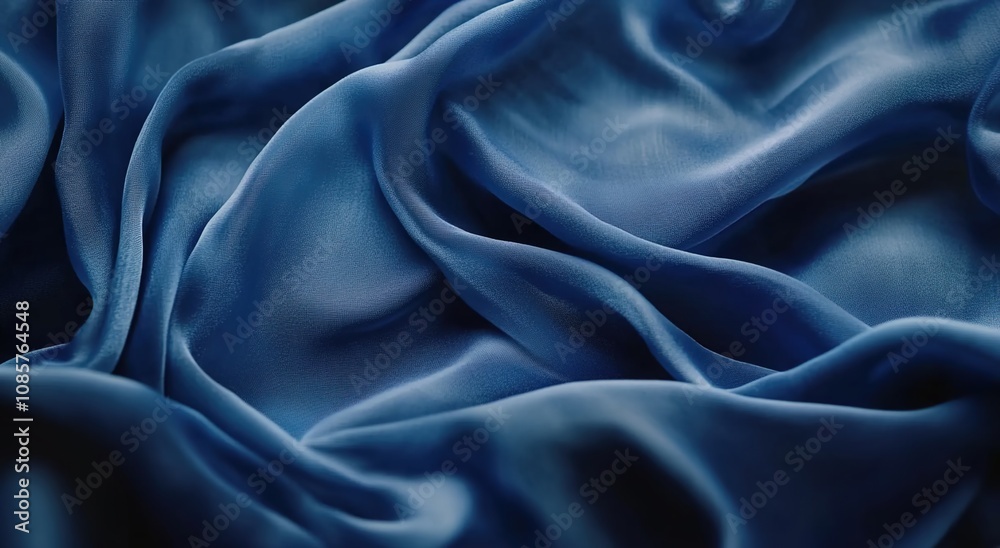 Obraz premium Dark blue silk fabric with folds, a background for design and decoration