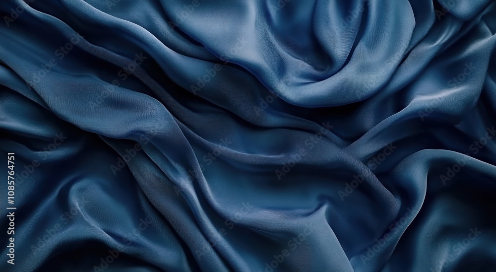 Dark blue silk fabric with folds, a background for design and decoration Dark blue silk fabric with folds, a background for design and decoration