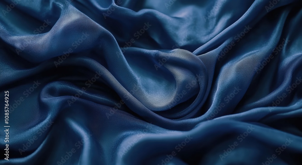 Fototapeta premium Dark blue silk fabric with folds, a background for design and decoration