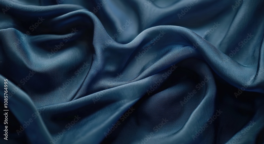Fototapeta premium Dark blue silk fabric with folds, a background for design and decoration
