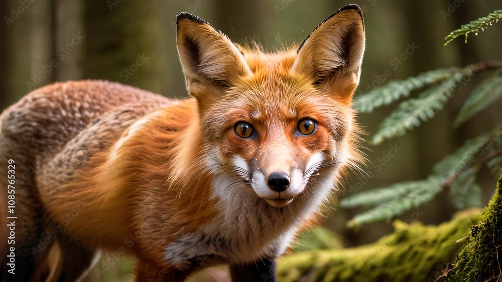 Close-Up of a Curious Red Fox in Woodland Setting Close-Up of a Curious Red Fox in Woodland Setting