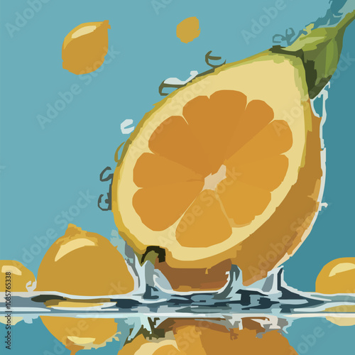 みずみずしいオレンジがたくさんあるベクターイラスト