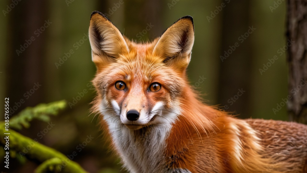 Close-Up of a Curious Red Fox in Woodland Setting Close-Up of a Curious Red Fox in Woodland Setting