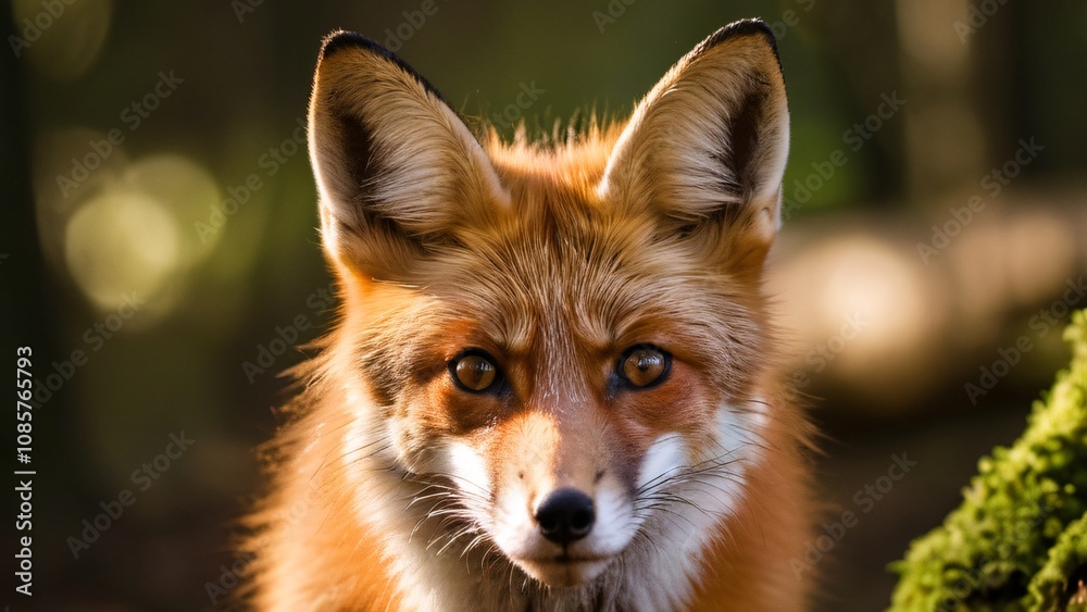 Fototapeta premium Close-Up of a Curious Red Fox in Woodland Setting