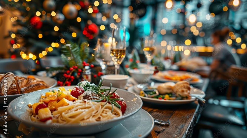 A festive dining table with delicious food and bright decorations. Enjoy the holiday spirit and a wonderful meal with family. A festive dining table with delicious food and bright decorations. Enjoy the holiday spirit and a wonderful meal with family.