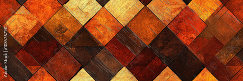 Textured wooden tiles in rich earth tones create warm atmosphere.  no people and nobody