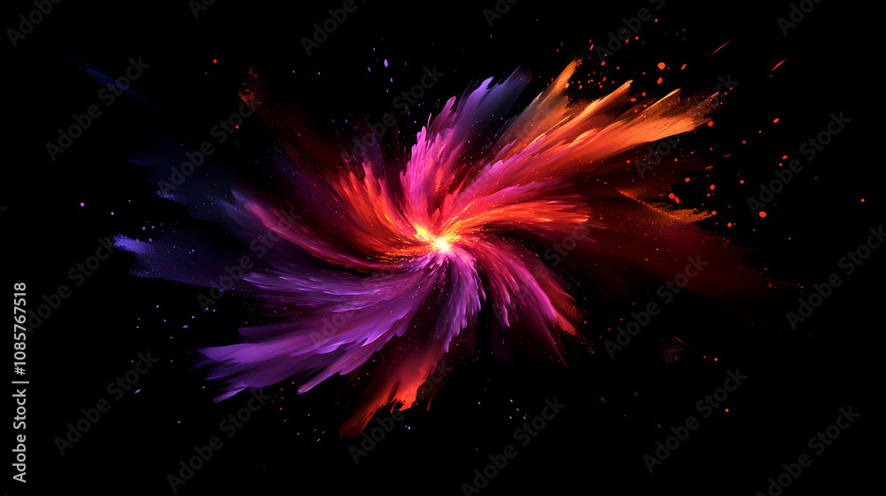 Colorful 3d particle explosion on black background. Whirl. Illustration Colorful 3d particle explosion on black background. Whirl. Illustration