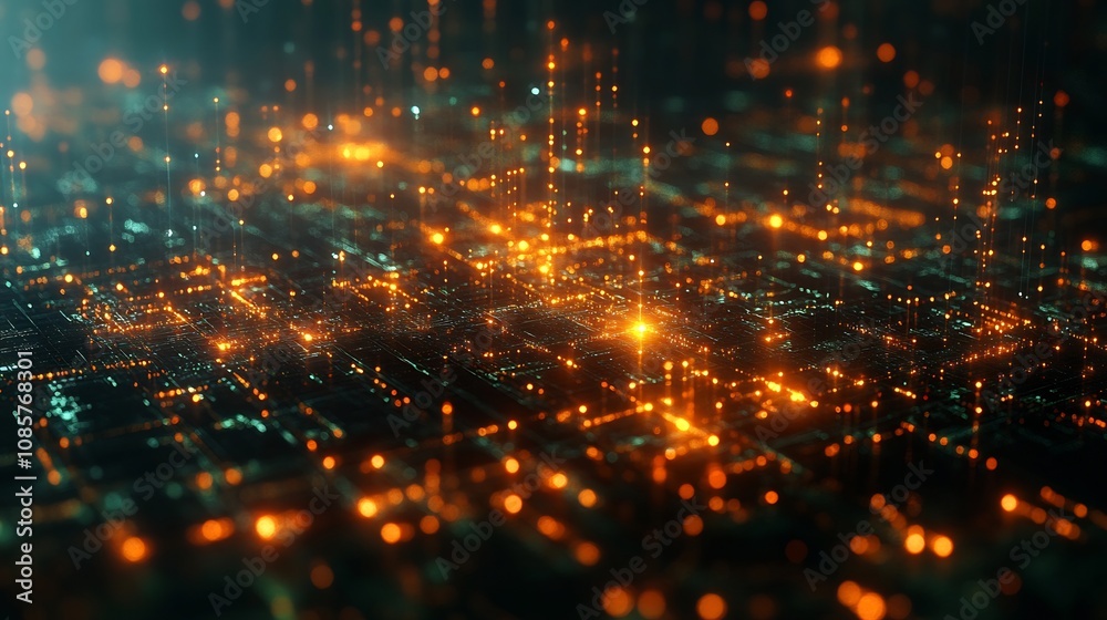Fototapeta premium Abstract Digital Visualization of Information Mining Radiant Networks Illuminated Pathways Data Symbols Highlighting Knowledge Flow