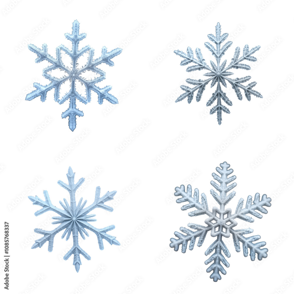 Closeup view of four frozen snowflakes. Intricate ice patterns. Icy design. Detail macro shot. Against simple alpha layer. Unique snowflake shapes. Frozen winter beauty. Nature detail. Beautiful Png. Closeup view of four frozen snowflakes. Intricate ice patterns. Icy design. Detail macro shot. Against simple alpha layer. Unique snowflake shapes. Frozen winter beauty. Nature detail. Beautiful Png.
