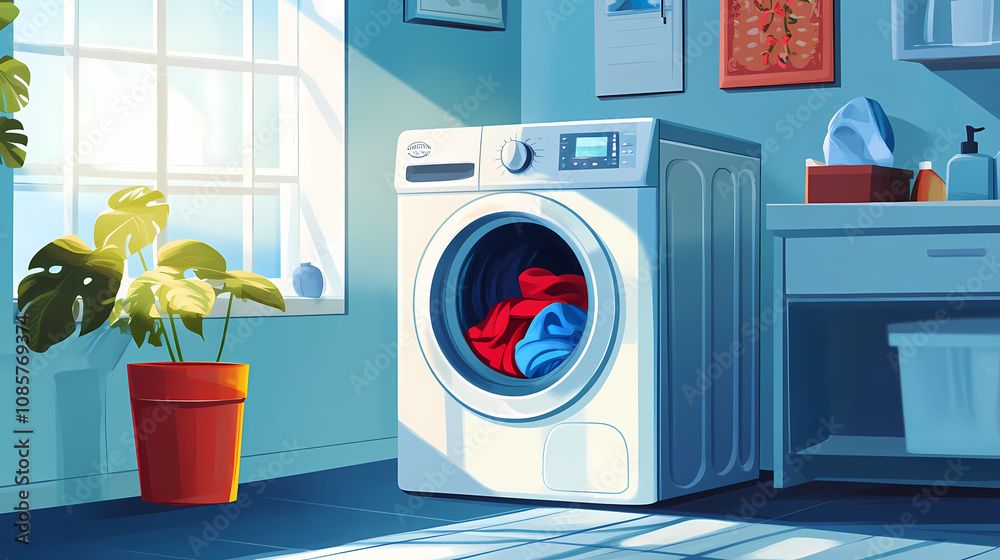 Laundry in washing machine indoors. Whirl. Illustration Laundry in washing machine indoors. Whirl. Illustration