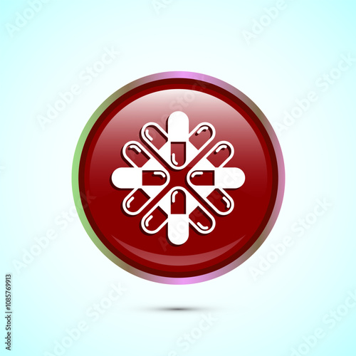 Medicine pills icon design illustration, Medical drugs icon sign. Red Color Round Button Design