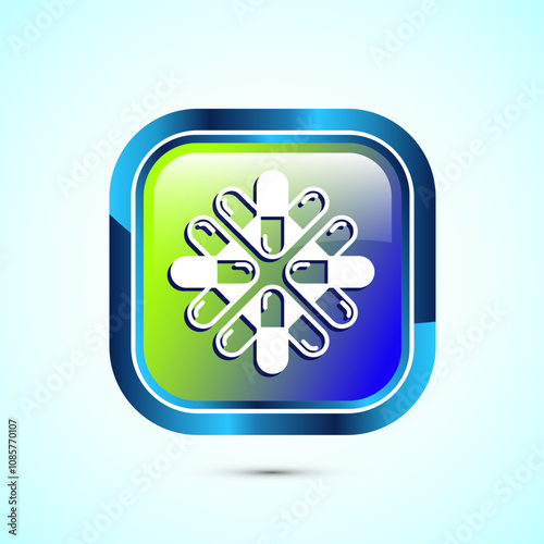 Medicine pills icon design illustration, Medical drugs icon sign. Glossy Square Button Design