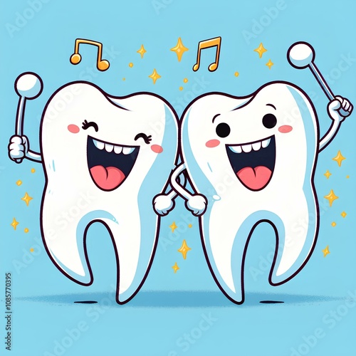 Illustration showing two dancing teeth