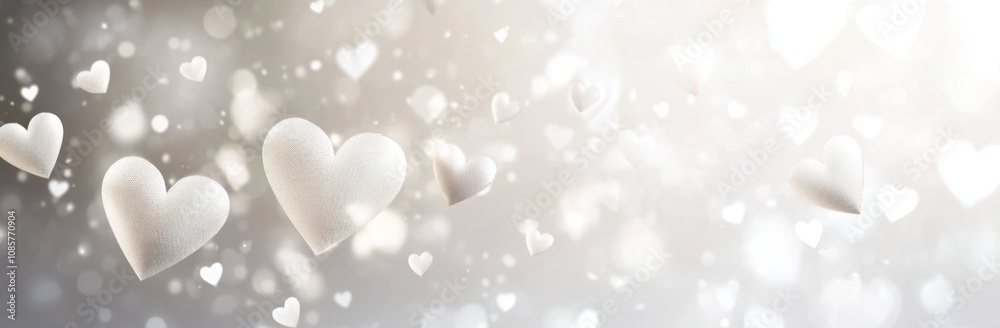 Obraz premium A light gray background with white hearts illustration, copy space banner background for Valentine's Day concept.