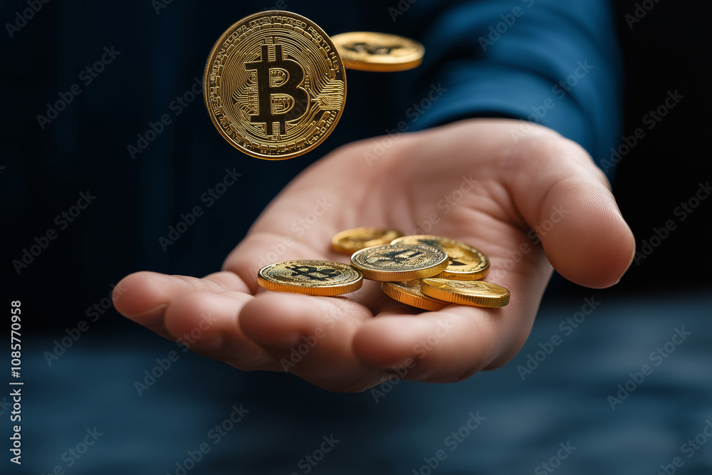 Floating coins above open hand symbolize financial growth and investment